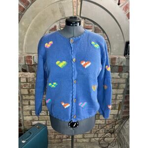 sweater cardigan hearts bright kidcore blue yellow pink green